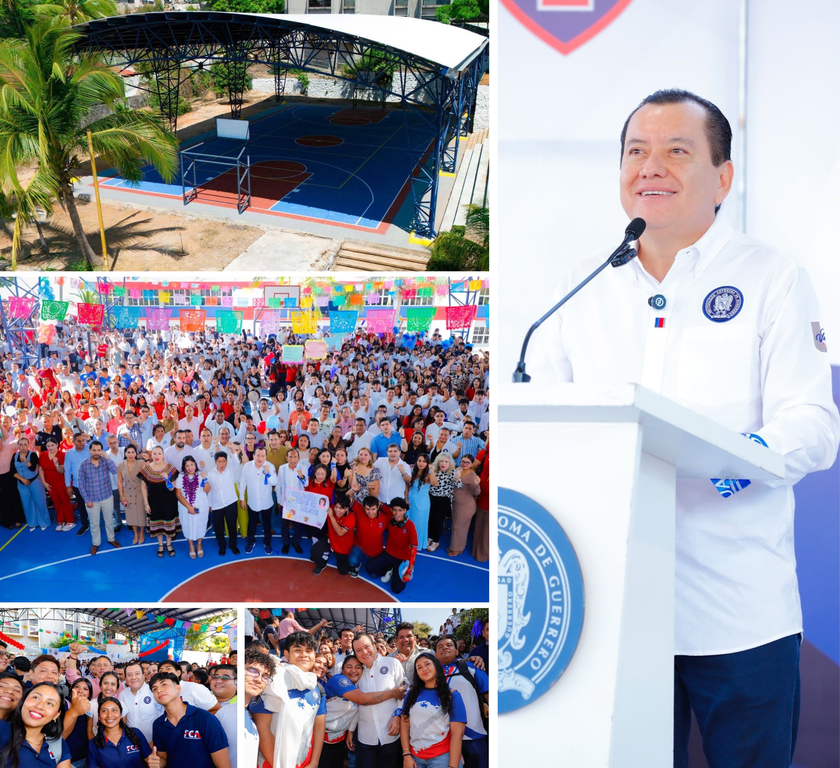 CON UNA INVERSIÓN DE 2.5 MDP, EL RECTOR JAVIER SALDAÑA INAUGURÓ MODERNA CANCHA TECHADA EN LA PREPARATORIA 2 DE ACAPULCO 